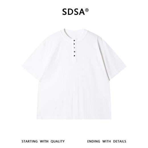 SDSA男装2026新款高贵轻奢慵懒风竖纹半纽扣圆领短袖T恤百搭休闲 商品图0