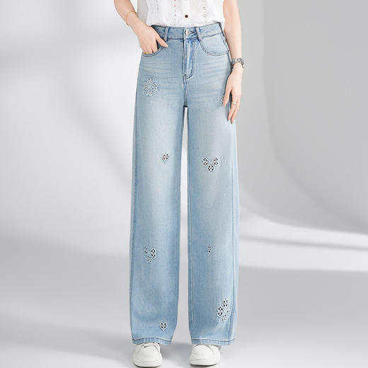 「自」全新升级【铂金会员183/天猫249/差价66】(11447)洛诗琳气质镂空刺绣牛仔裤女2026新款高腰显瘦窄版直筒裤 商品图2