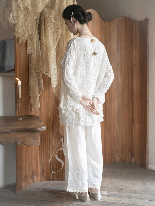 Daniela Gregis 26SS 奶油白肌理斜纹真丝船领上衣 商品图5