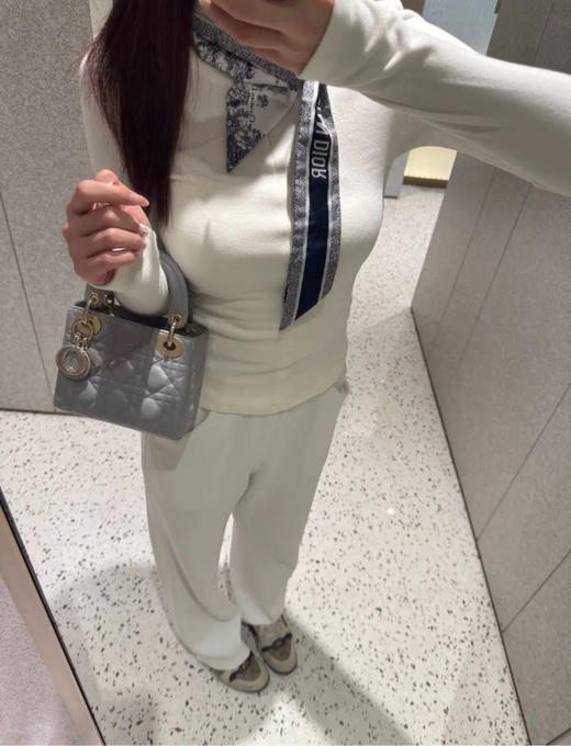 Dior 戴妃 三格 珠光灰 羊皮 斜挎包 商品图3