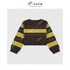04-4潘依绣丁丁宠粉羊毛复古时髦撞色条纹短款宽松套头长袖针织毛衣L2765 商品缩略图2