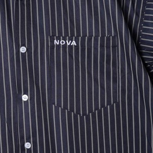 SDSA男装2026新款高贵轻奢日系刺绣字母竖纹短袖衬衫百搭时尚衬衣 商品图3