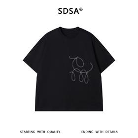 SDSA男装2026新款高贵轻奢韩系宽松极简线条刺绣圆领短袖T恤百搭