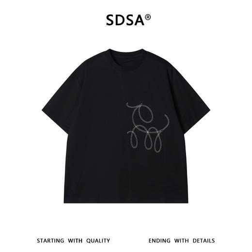 SDSA男装2026新款高贵轻奢韩系宽松极简线条刺绣圆领短袖T恤百搭 商品图0