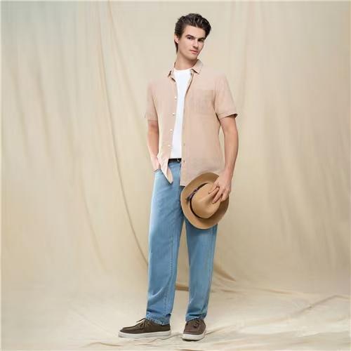 佐丹奴男装26年新款短袖立领胸袋棉麻衬衫01046212 商品图3