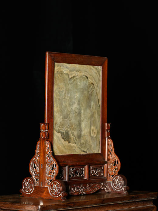 清	黄花梨镶绿石透雕螭龙纹大插屏 商品图1