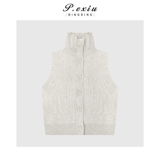 04-4潘依绣丁丁宠粉浣熊绒羊毛叠穿单排扣软糯立领无袖针织开衫Q60148 商品图0