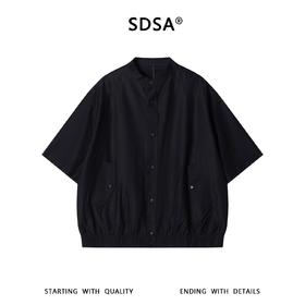 SDSA男装2026新款高贵轻奢日系复古按扣立领短袖衬衫百搭纯色上衣