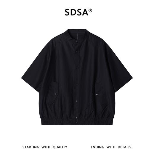 SDSA男装2026新款高贵轻奢日系复古按扣立领短袖衬衫百搭纯色上衣 商品图0