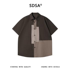 SDSA男装2026新款高贵轻奢美式复古拼接短袖衬衫百搭舒适时尚上衣
