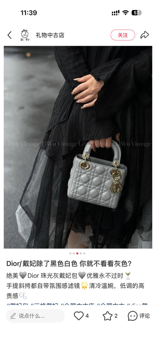 Dior 戴妃 三格 珠光灰 羊皮 斜挎包 商品图4