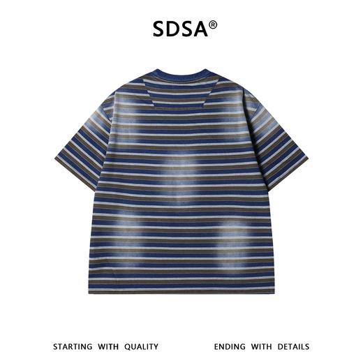 SDSA男装2026新款高贵轻奢韩系磨白撞色条纹设计圆领短袖T恤百搭 商品图4