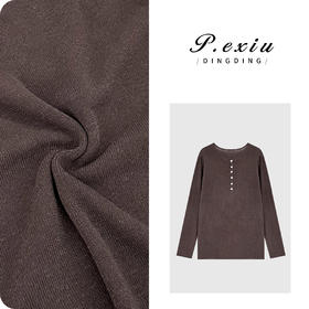 04-4潘依绣丁丁宠粉天丝亚麻慵懒风纽扣半开领针织长袖上衣 ZZ0980