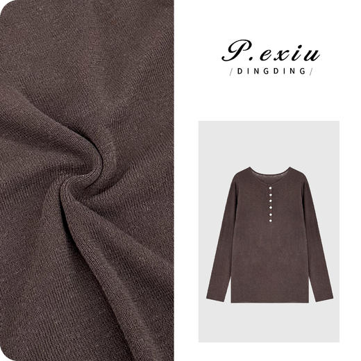 04-4潘依绣丁丁宠粉天丝亚麻慵懒风纽扣半开领针织长袖上衣 ZZ0980 商品图0