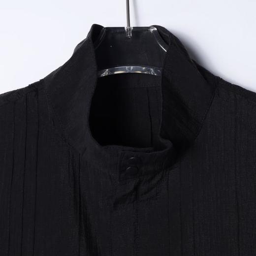 SDSA男装2026新款轻奢老钱风竖纹拉链立领短袖衬衫下摆松紧百搭 商品图1