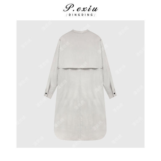 04-4潘依绣丁丁宠粉天丝极简风宽松廓形百搭圆领中长款风衣外套Q46998 商品图1