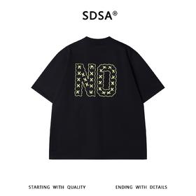 SDSA男装2026新款轻奢NO小字母刺绣短袖T恤宽松重磅圆领休闲上衣