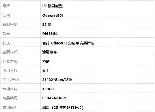 【95新】LV路易威登Odeon系列M45354老花Odeon牛角包单肩斜挎包女士050426AK01 商品图9