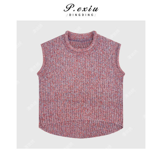 04-4潘依绣丁丁宠粉绵羊毛人丝设计感花纱混纺圆领无袖针织上衣Q16984 商品图0