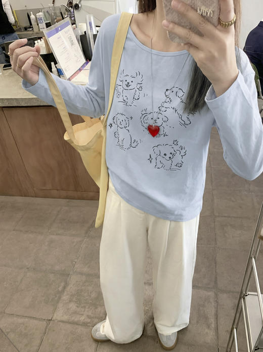 <曾小咸推荐>4.14现货秒杀 ！微信超特价！韩系小狗印花长袖t恤 日常129.99 立减70 秒杀59.99！！ 商品图6
