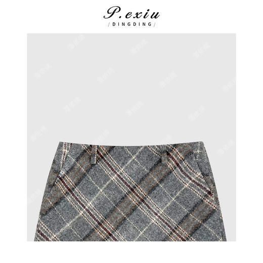 04-4潘依绣丁丁宠粉【咖啡下午茶】羊毛复古格纹A字毛呢半身裙 W-63483 商品图2