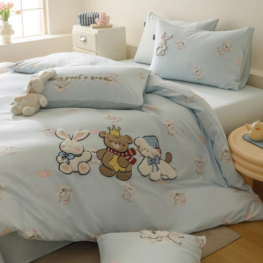 春夏呆萌小刺绣全棉四件套 柔韧透气耐磨纯棉套件 商品图4