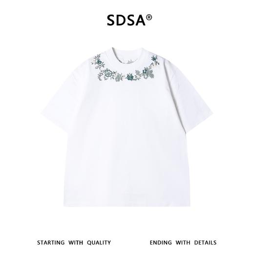 SDSA男装2026新款高贵轻奢简约领口刺绣植物花卉圆领短袖T恤百搭 商品图0