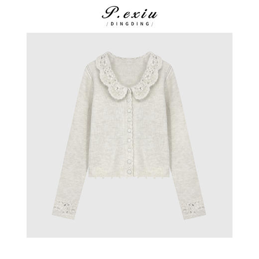 04-4潘依绣丁丁宠粉韩系温柔风立体镂空钩花娃娃领开衫半身裙套装Q64981 商品图1