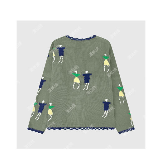 04-4潘依绣丁丁宠粉麻料小众复古撞色提花镂空花边拼接长袖针织开衫Q26917 商品图1