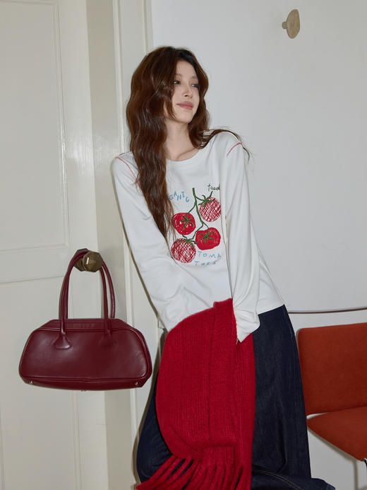 好事发生刺绣撞色明线纯棉长袖T恤 商品图8