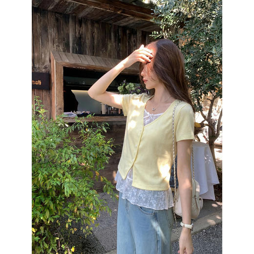 <曾小咸推荐>4.14现货秒杀 ！微信超特价！韩系蕾丝花边假两件短袖 日常129.99 立减70 秒杀59.99！！ 商品图3