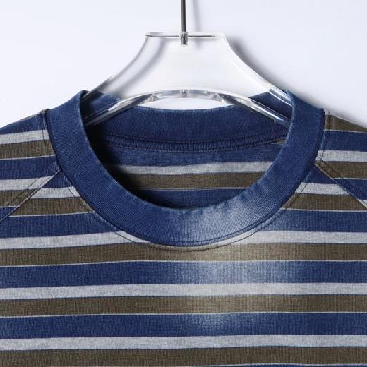 SDSA男装2026新款高贵轻奢韩系磨白撞色条纹设计圆领短袖T恤百搭 商品图1