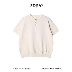 SDSA男装2026新款高贵轻奢提花肌理亨利领短袖针织衫宽松复古上衣