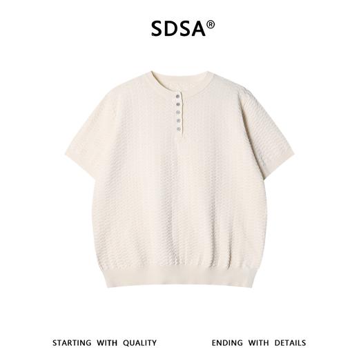 SDSA男装2026新款高贵轻奢提花肌理亨利领短袖针织衫宽松复古上衣 商品图0