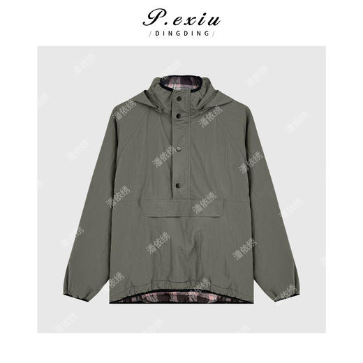 04-4潘依绣丁丁宠粉设计感撞色复古格纹加厚半开领连帽工装风棉服W-63551 商品图1