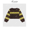 04-4潘依绣丁丁宠粉羊毛复古时髦撞色条纹短款宽松套头长袖针织毛衣L2765 商品缩略图1