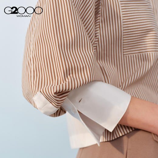 G2000女装SS26商场新款【棉质弹性】撞色拼接贴袋长袖休闲衬衫61233827 商品图2