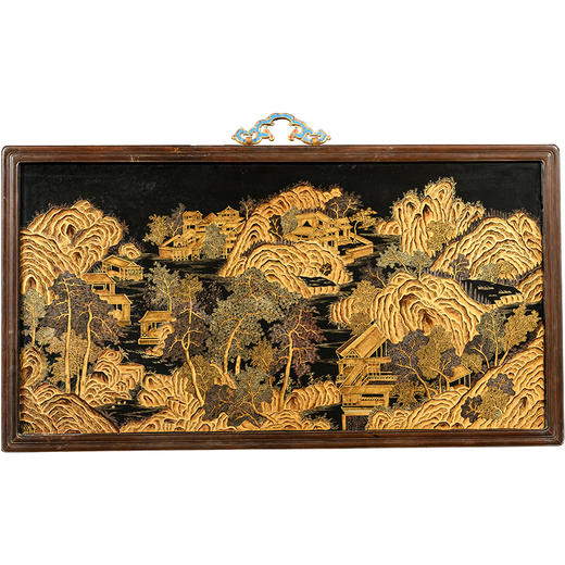 清	红木镶大漆描金山水楼台挂屏 商品图5