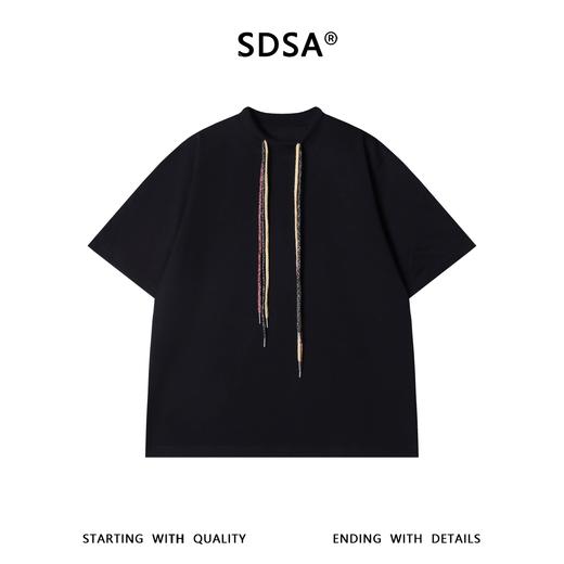 SDSA男装2026新款轻奢潮牌简约领口彩色编织抽绳圆领短袖T恤百搭 商品图1