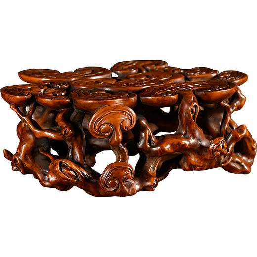 清	黄杨木透雕灵芝纹根结形器座 商品图5