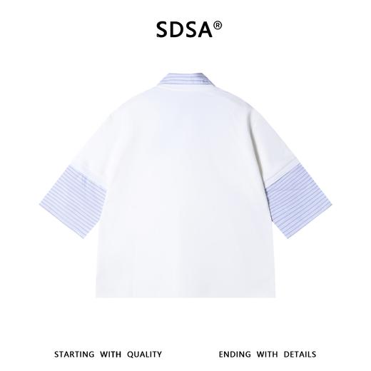 SDSA男装2026新款高贵轻奢假两件条纹拼接翻领小众设计感宽松短袖 商品图4