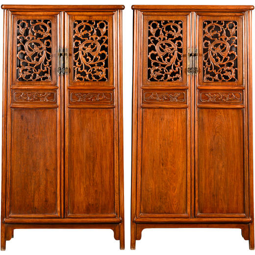 清中期	黄花梨透雕螭龙纹四抹门圆角柜（一对） 商品图5