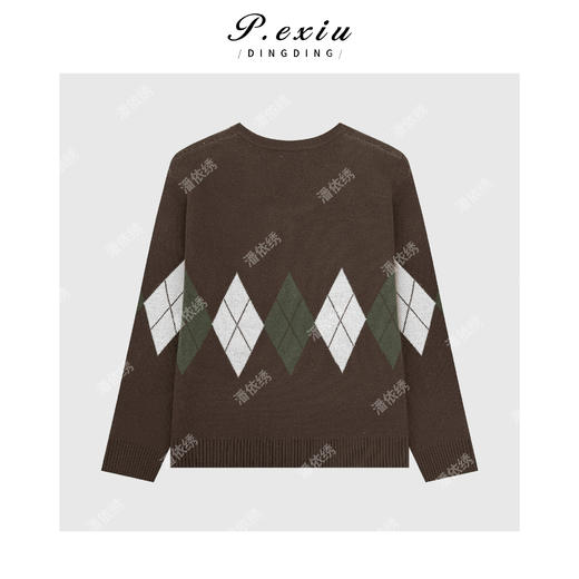 04-4潘依绣丁丁宠粉100%羊毛学院风菱格纹减龄松弛V领针织上衣Q23354 商品图1
