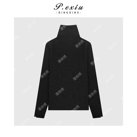 04-4潘依绣丁丁宠粉100%超细羊毛设计感前开叉高领针织毛衣 D433 商品图2