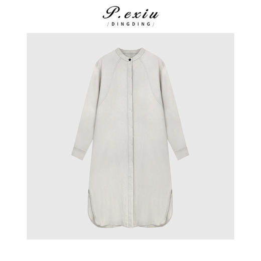 04-4潘依绣丁丁宠粉天丝极简风宽松廓形百搭圆领中长款风衣外套Q46998 商品图0