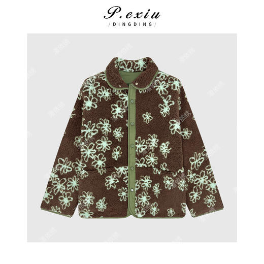 04-4潘依绣丁丁宠粉复古减龄摇粒绒撞色拼接翻领夹棉外套 W-63627 商品图0