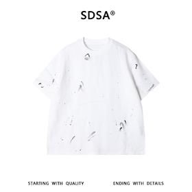 SDSA男装2026新款高贵轻奢潮牌撞色泼墨印花圆领短袖T恤百搭宽松