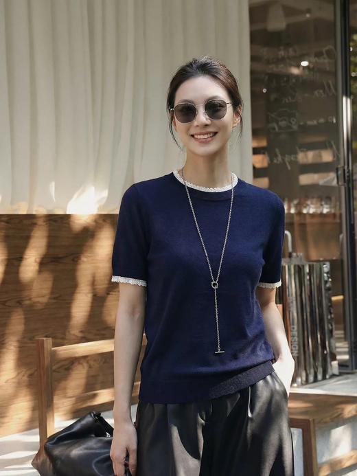 轻奢风100凉感莱赛尔撞色假两件短袖针织衫 商品图6