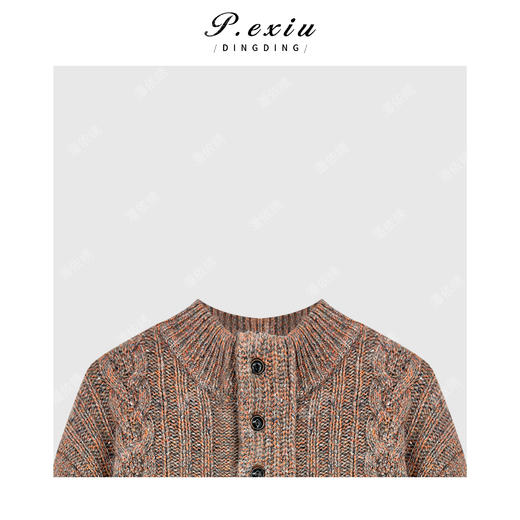 04-4潘依绣丁丁宠粉羊驼毛羊毛复古花纱混纺麻花半开领针织上衣Q23699 商品图2
