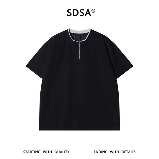 SDSA男装2026新款轻奢半拉链立领撞色边短袖T恤宽松挺括休闲上衣 商品图0